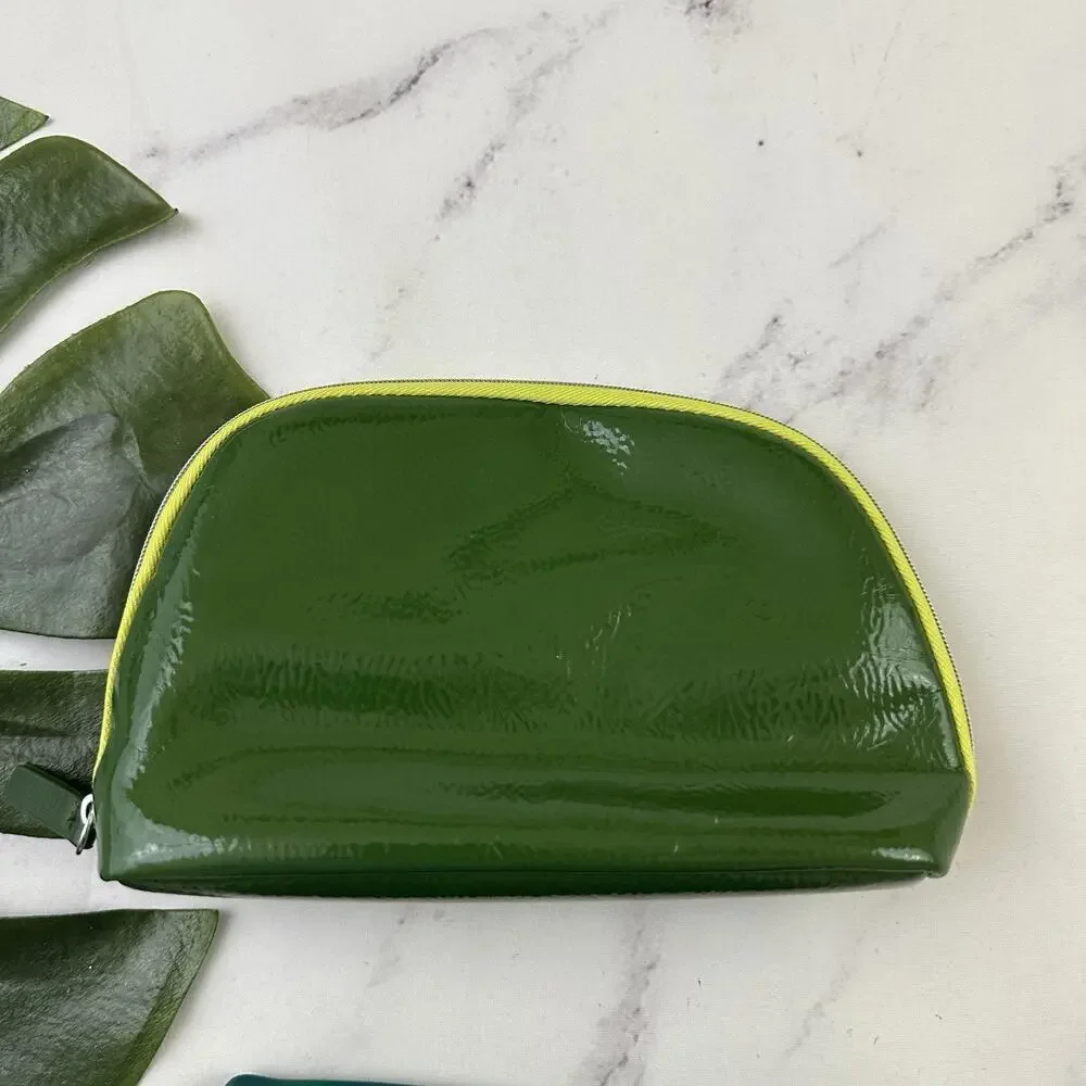 La Mer Cosmetic Makeup Bag Lot of 2 Teal Green Patent Zipper Travel Pouch